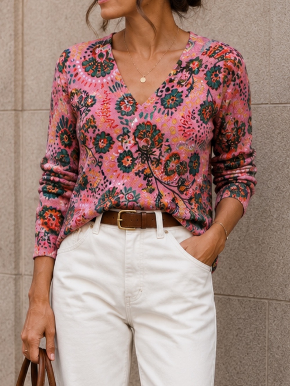 Boden Pink Floral Hippie Boho Sweater 4